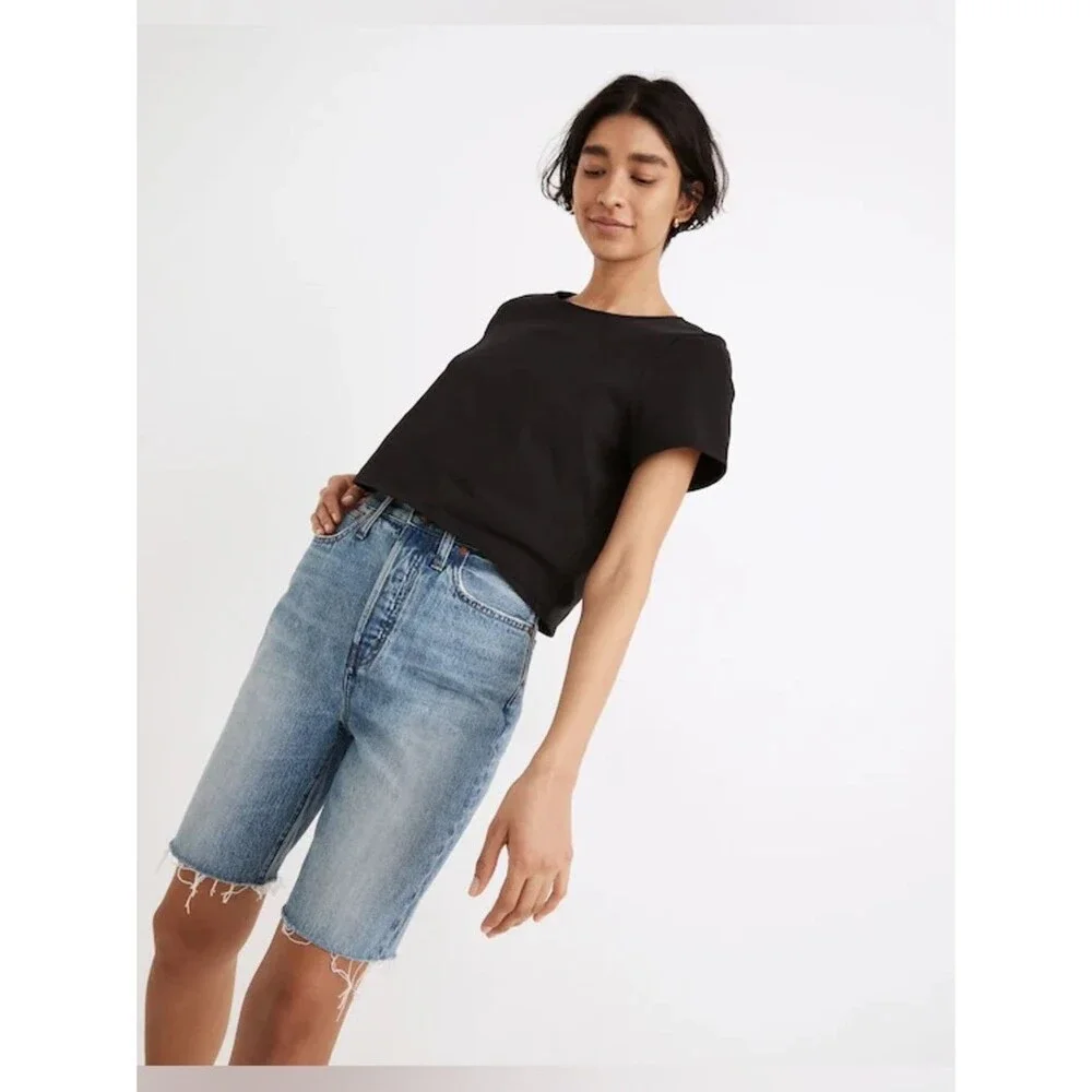 Madewell High-Rise Long Denim Shorts in Brightwater Wash size 29